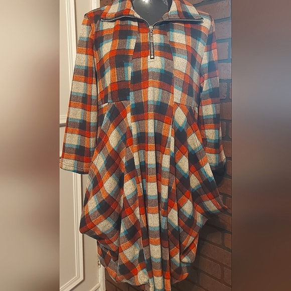 Lavena Artsy Plaid Tunic Dress Rustic Cottagecore Draped Pocket Tunic Medium - Picture 1 of 14